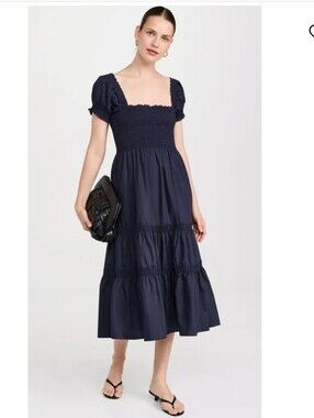 o.p.t Square Neck Smocked Maxi Dress in black, Size L